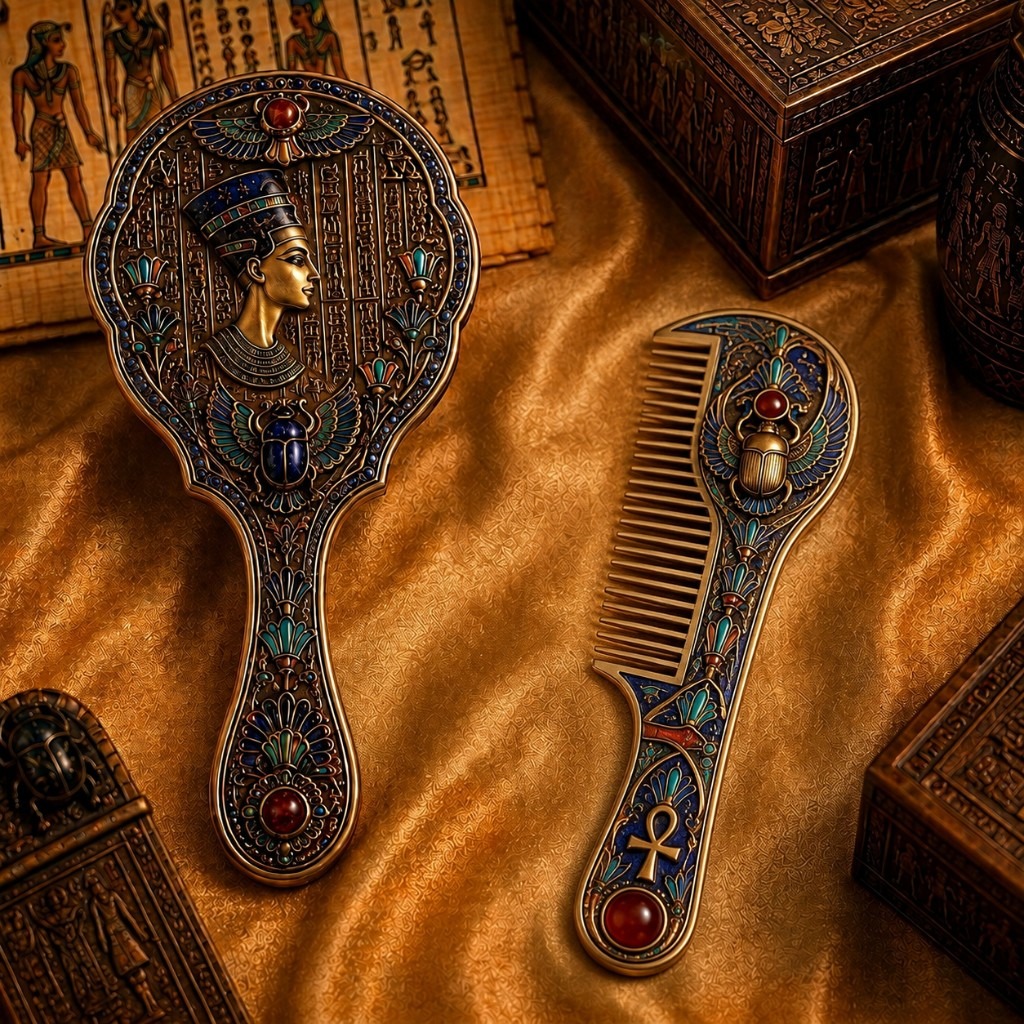 Egyptian Vanity Mirror & Comb Set
