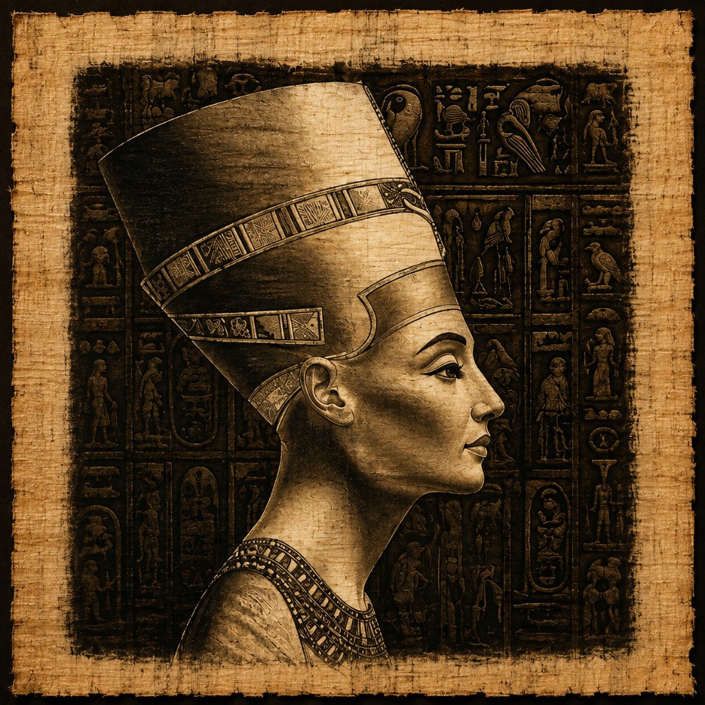 Nefertiti Profile Papyrus Art