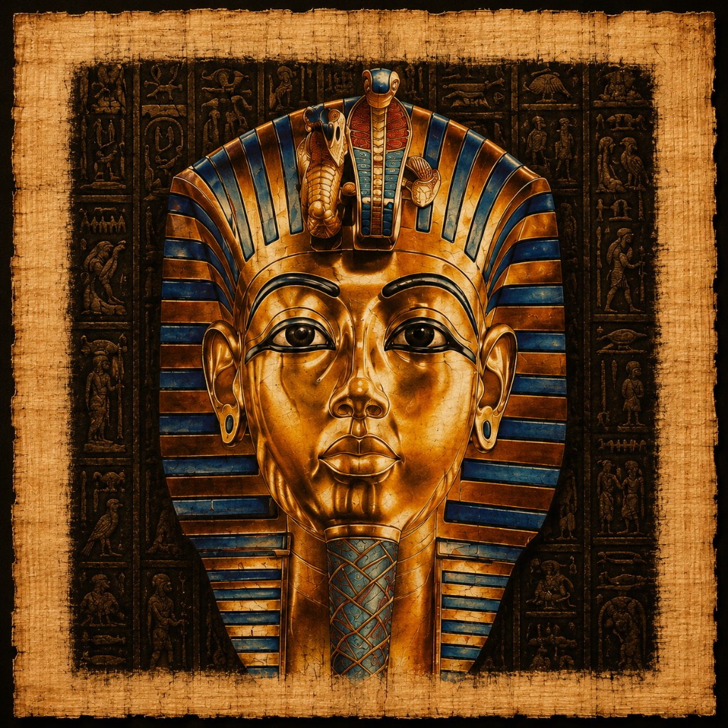 Tutankhamun Mask Papyrus Art